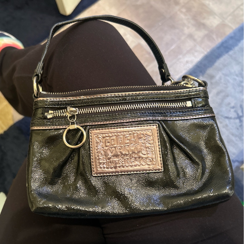 Black Leather Wristlet with Brown Accents